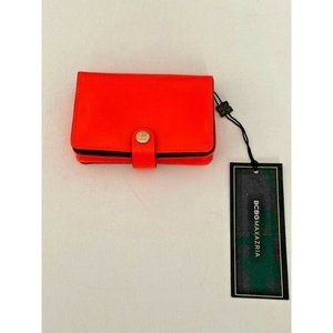 BCBG MAX  AZRIA Card Holder NEON ORANGE Small Wallet SNAP CLOSURE Cow Leather